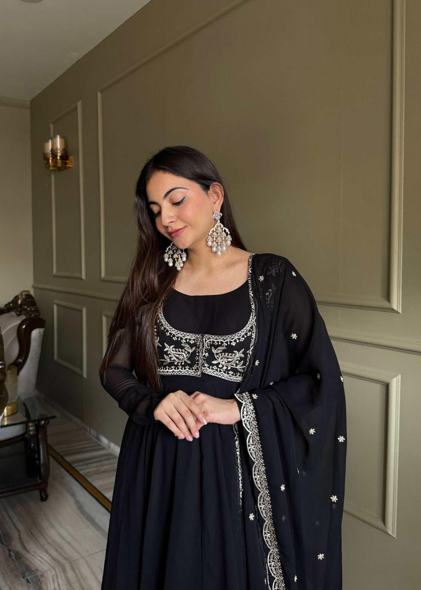 Admiring Black Color Embroidered Anarkali Suit With Dupatta