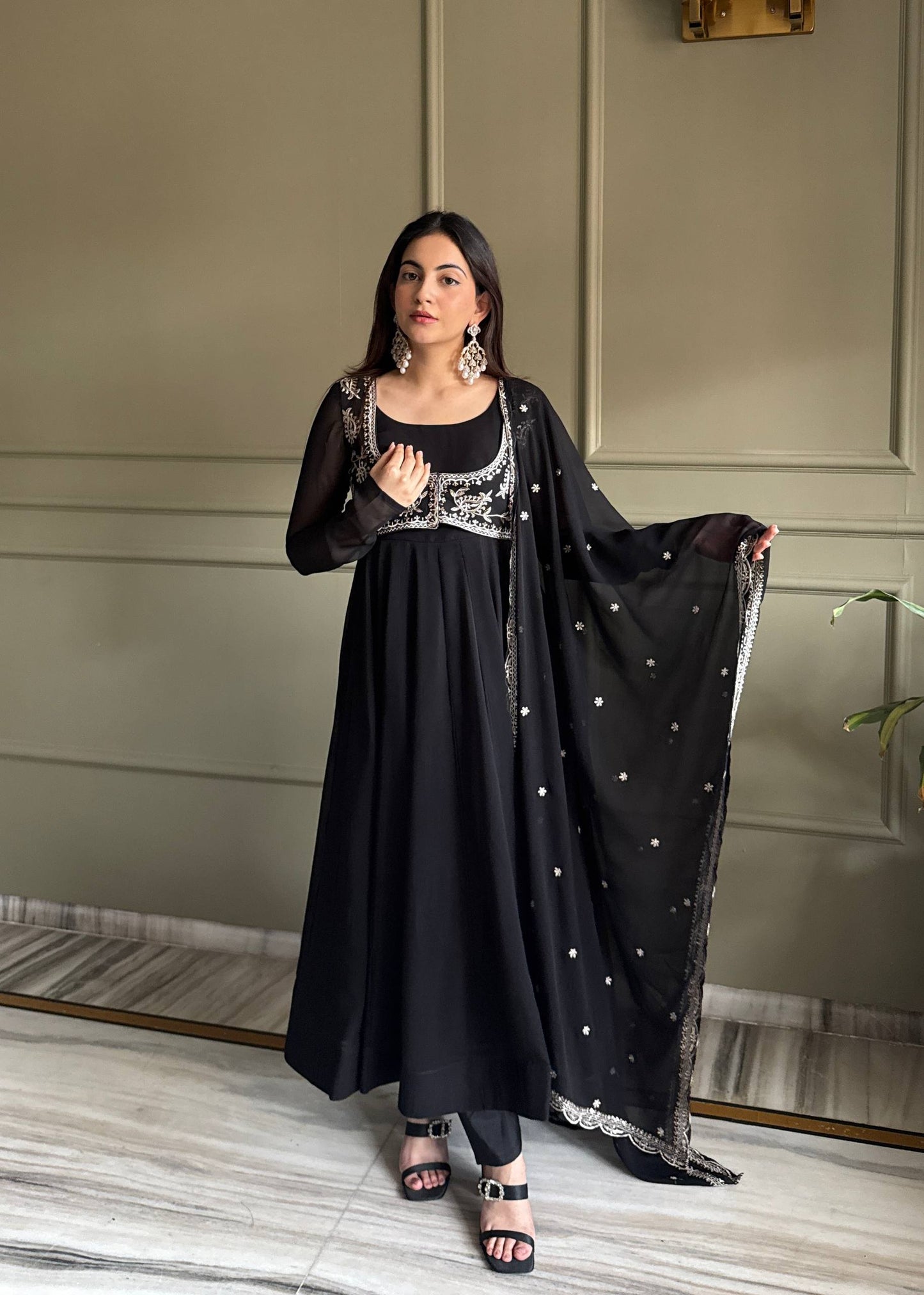 Admiring Black Color Embroidered Anarkali Suit With Dupatta