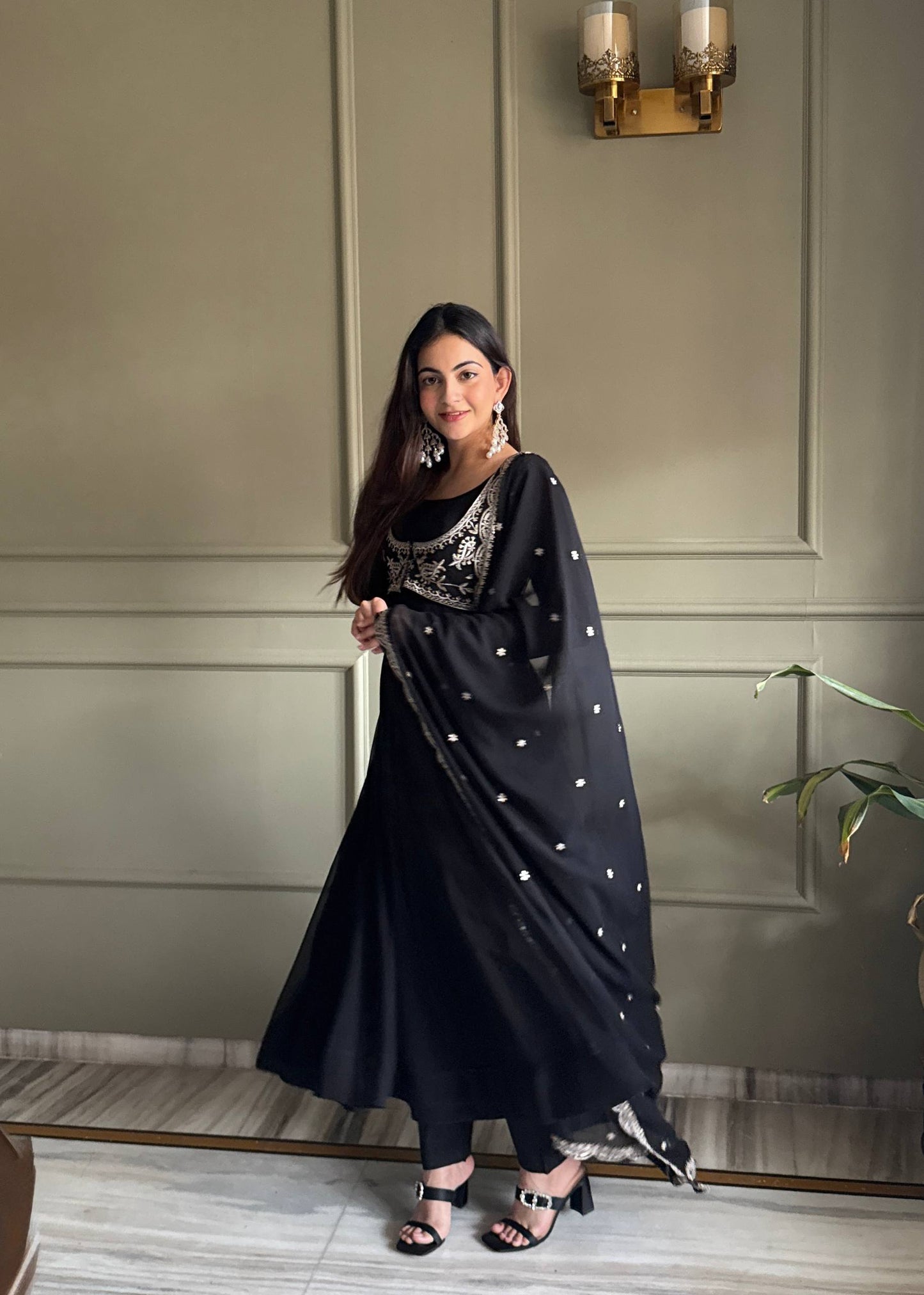 Admiring Black Color Embroidered Anarkali Suit With Dupatta