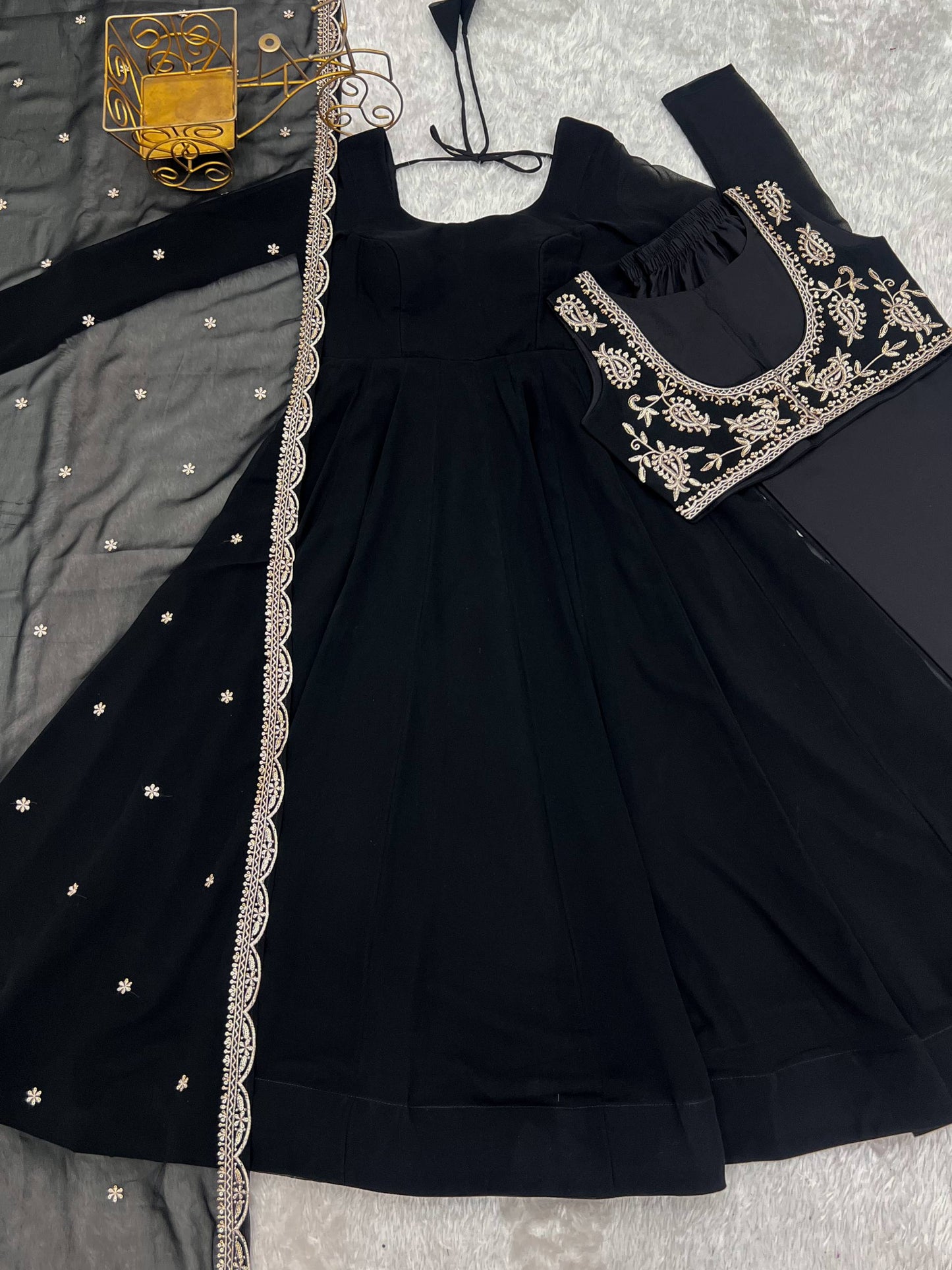Admiring Black Color Embroidered Anarkali Suit With Dupatta
