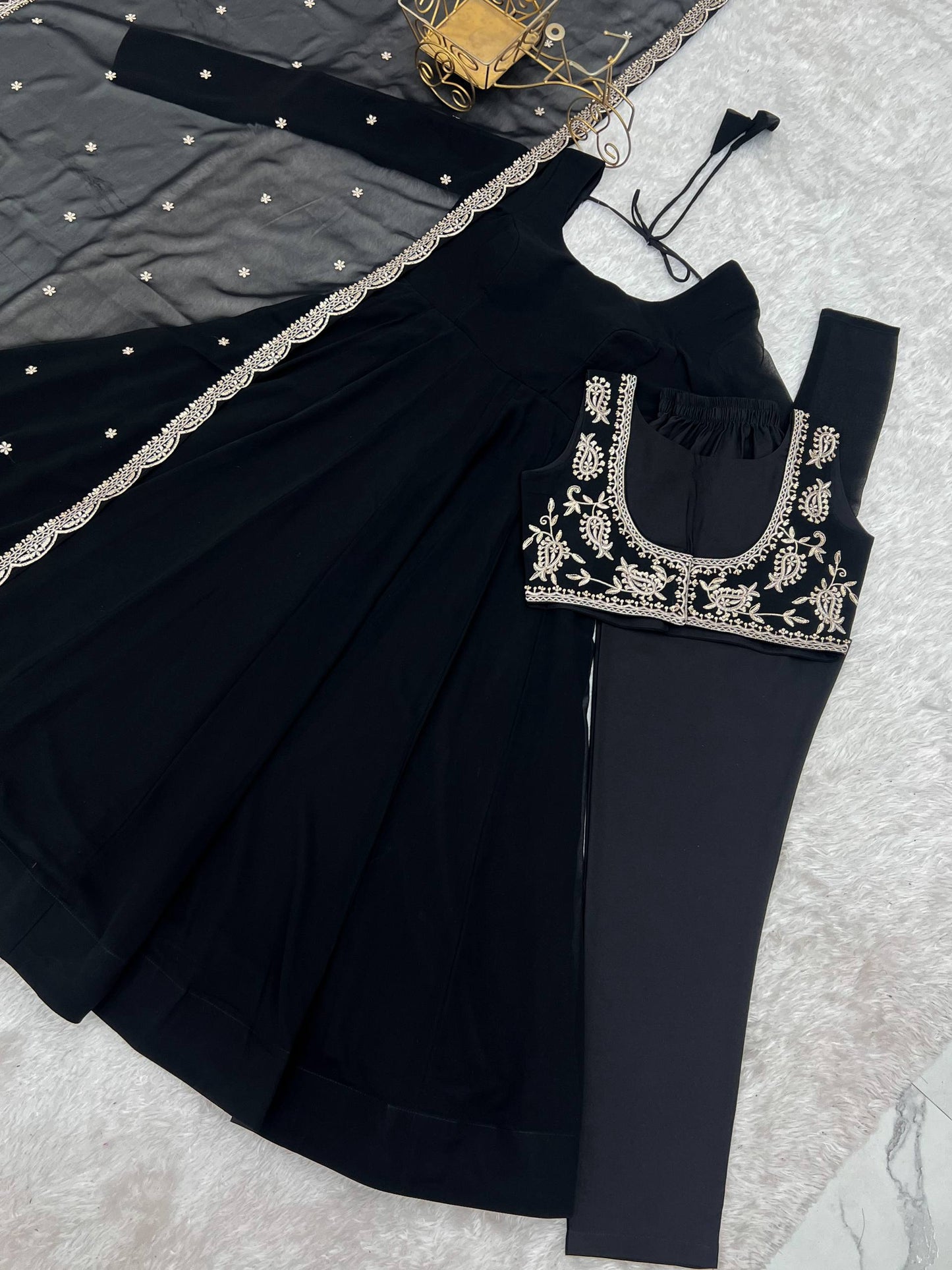 Admiring Black Color Embroidered Anarkali Suit With Dupatta