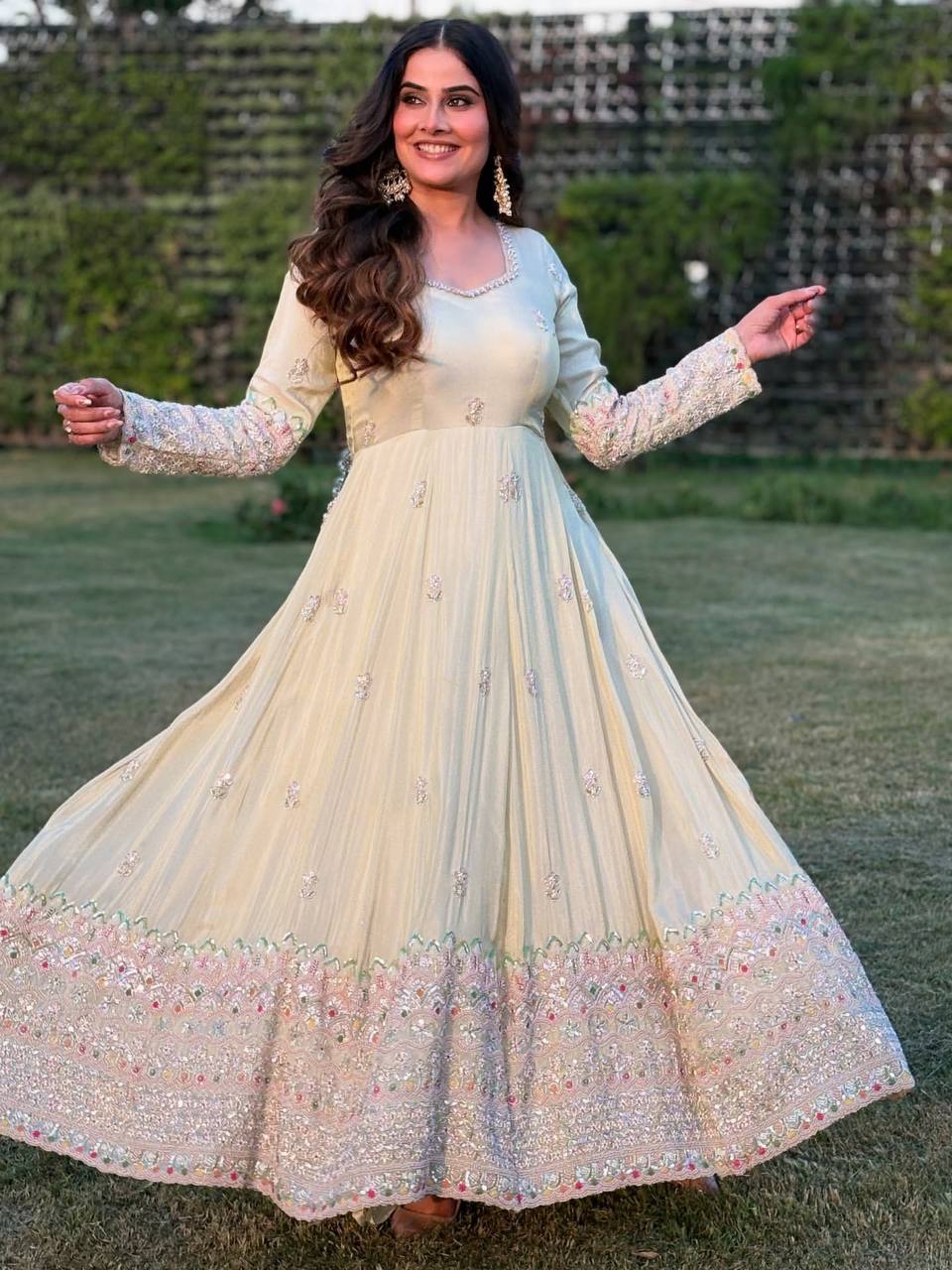 Party Wear Off White Embroidery Georgette Designer Gown