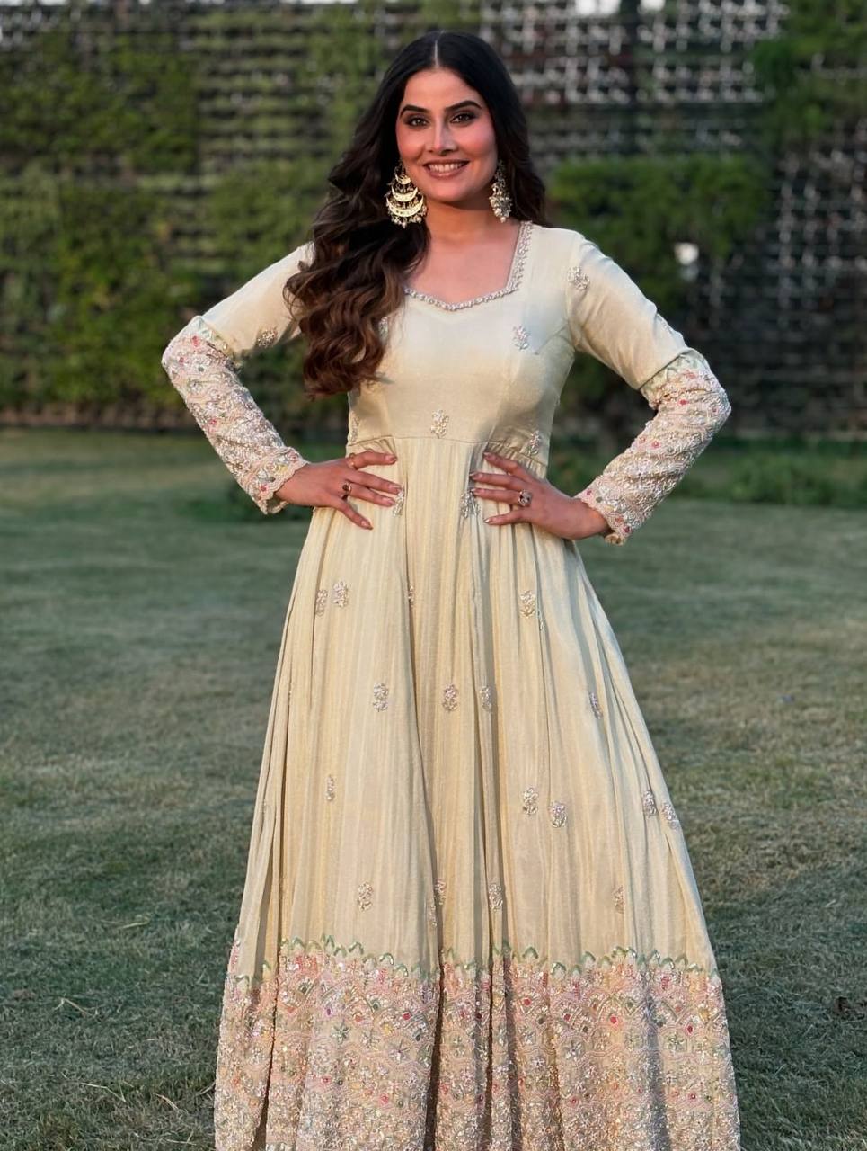 Party Wear Off White Embroidery Georgette Designer Gown