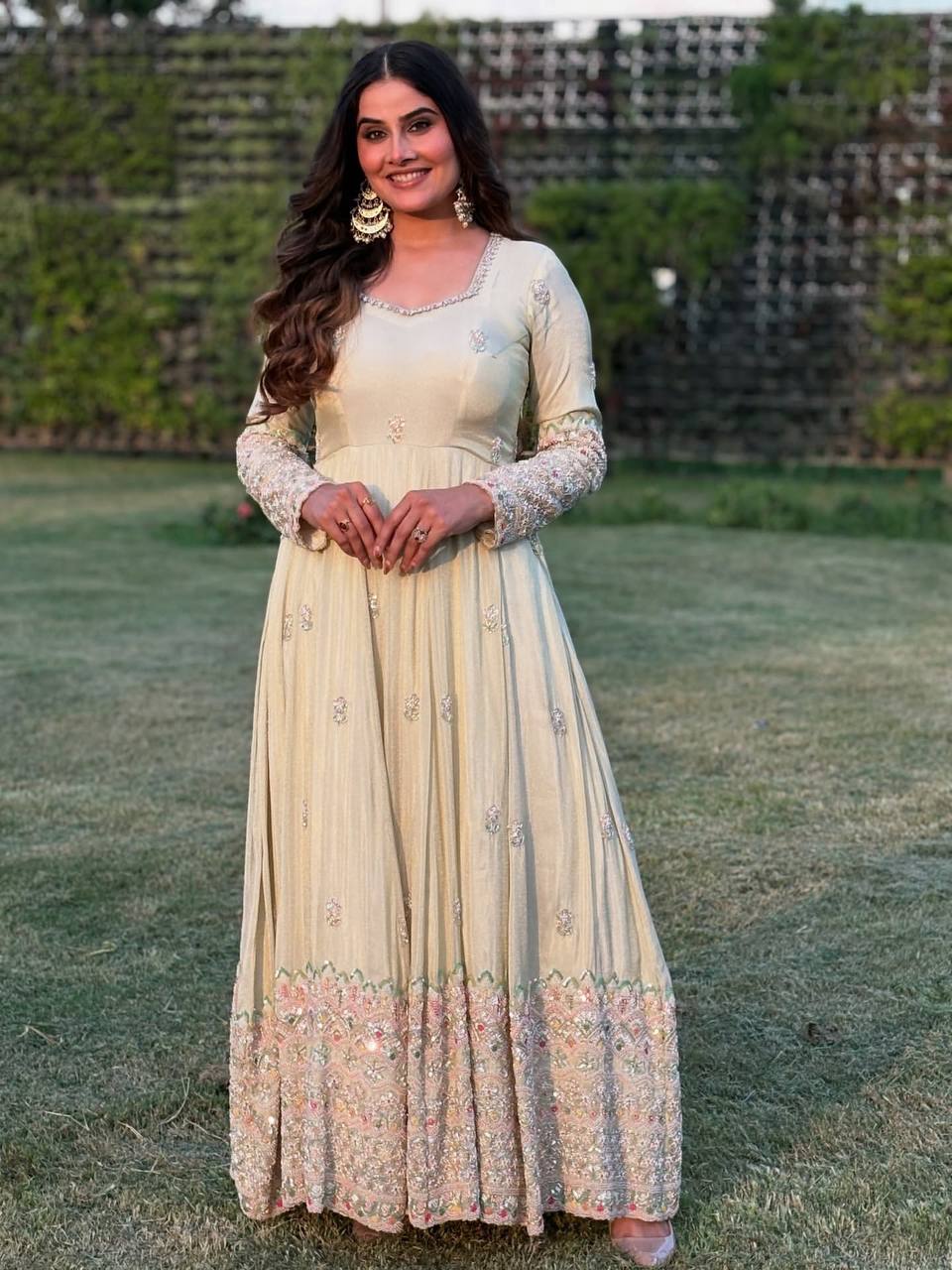 Party Wear Off White Embroidery Georgette Designer Gown