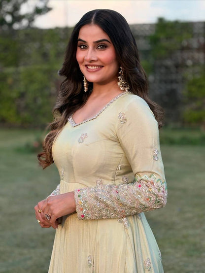 Party Wear Off White Embroidery Georgette Designer Gown