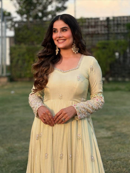 Party Wear Off White Embroidery Georgette Designer Gown