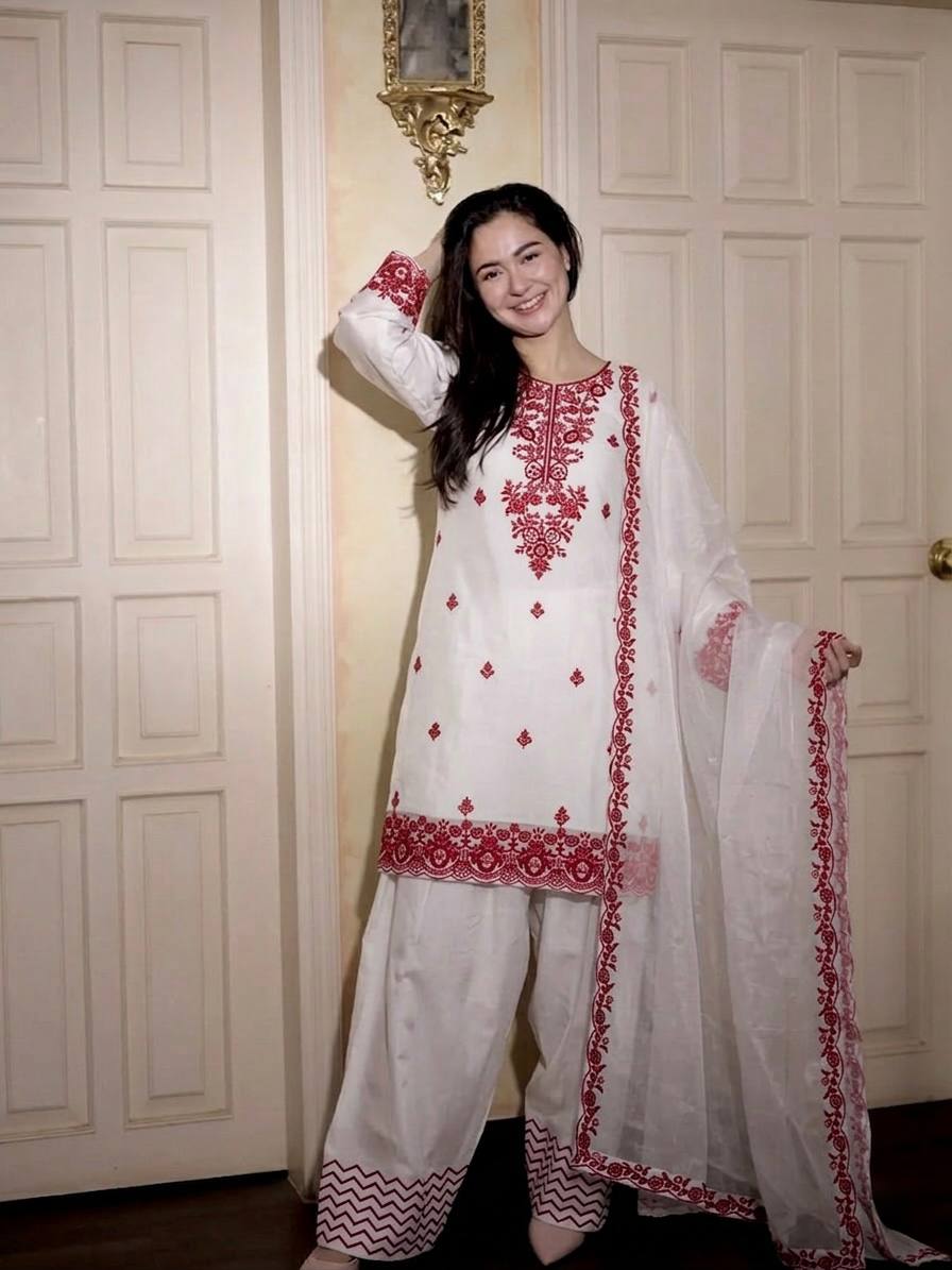 Festive Wear Maroon Color Cotton Farshi Suit With Silk Dupatta