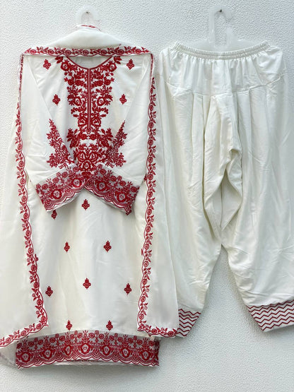 Festive Wear Maroon Color Cotton Farshi Suit With Silk Dupatta
