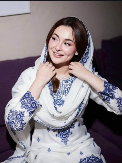 Festive Wear Sky Blue Color Cotton Farshi Suit With Silk Dupatta