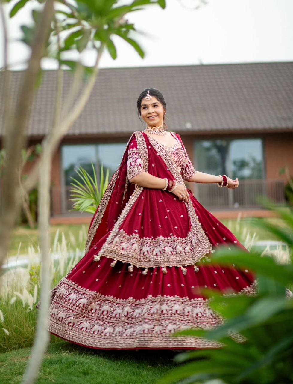 Bridal Wear Maroon Color Fox Georgette Heavy Embroidery Thread Sequence Work Lehenga Choli