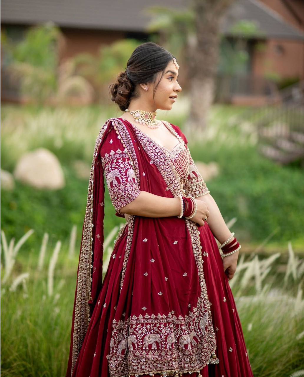 Bridal Wear Maroon Color Fox Georgette Heavy Embroidery Thread Sequence Work Lehenga Choli