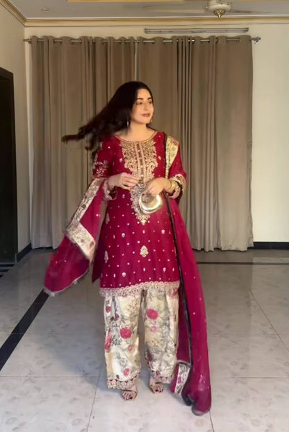 Festive Wear Maroon Color Embroidered Patiyala Salwar Suit