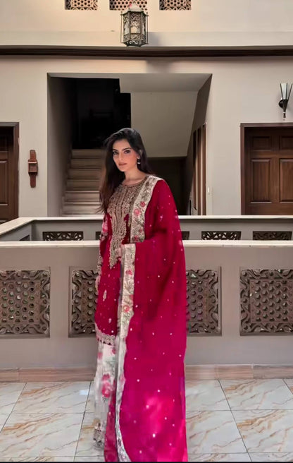Festive Wear Maroon Color Embroidered Patiyala Salwar Suit