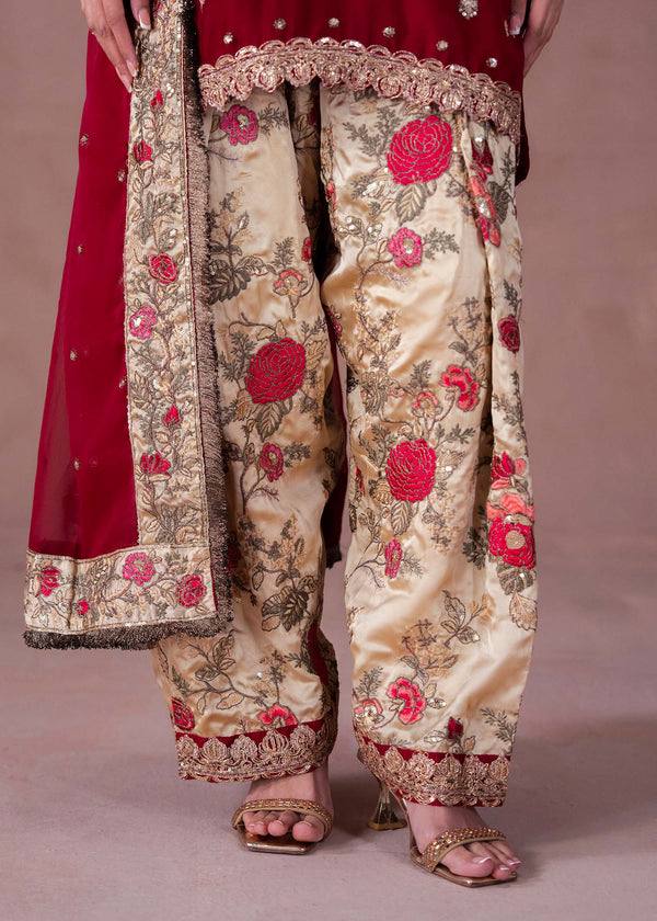 Gorgeous Maroon Color Embroidered Patiyala Salwar With Dupatta