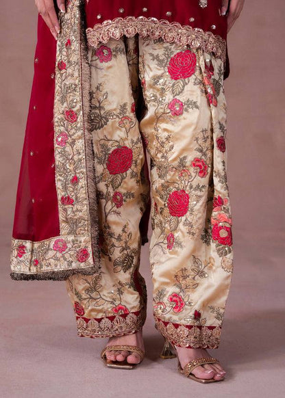 Gorgeous Maroon Color Embroidered Patiyala Salwar With Dupatta