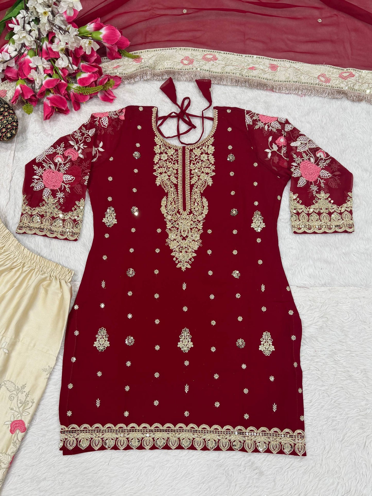 Gorgeous Maroon Color Embroidered Patiyala Salwar With Dupatta