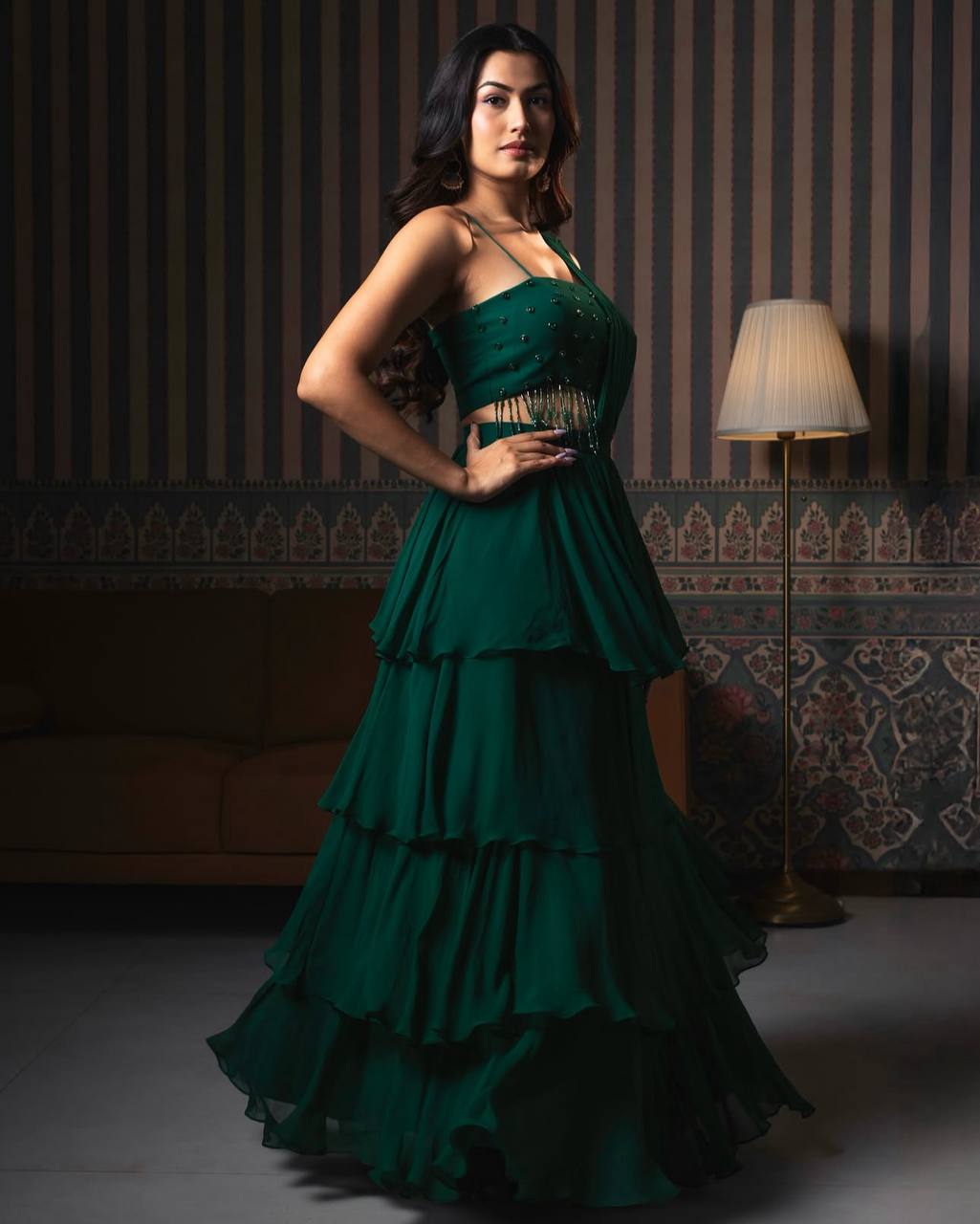 Alluring Green Color Heavy Georgette Designer Ready To Wear Lehenga Saree