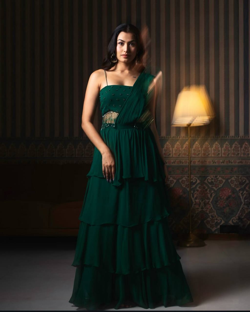 Alluring Green Color Heavy Georgette Designer Ready To Wear Lehenga Saree