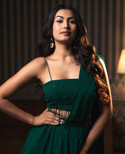 Alluring Green Color Heavy Georgette Designer Ready To Wear Lehenga Saree
