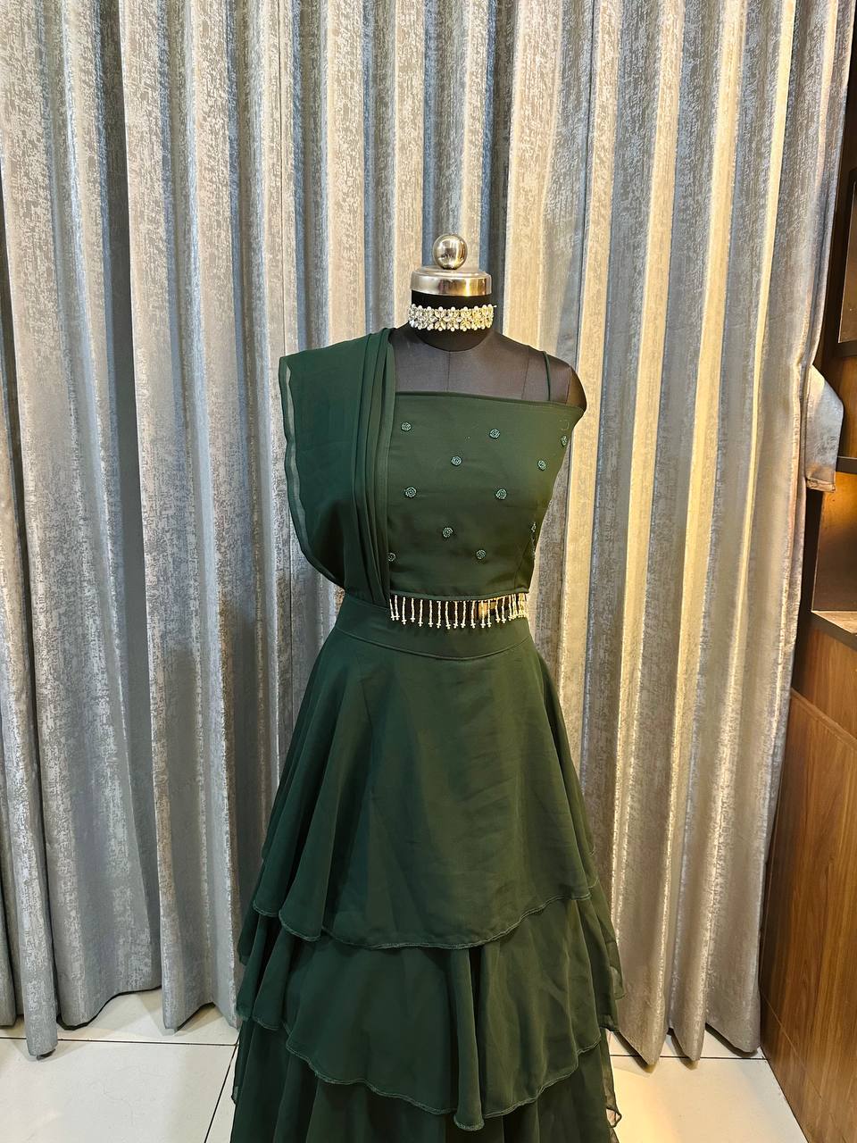 Alluring Green Color Heavy Georgette Designer Ready To Wear Lehenga Saree