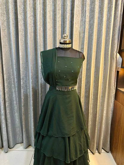 Alluring Green Color Heavy Georgette Designer Ready To Wear Lehenga Saree