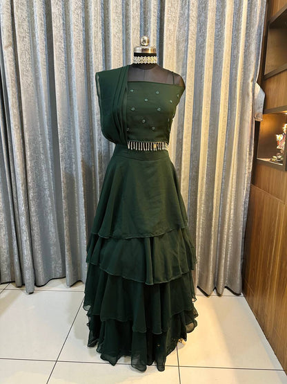 Alluring Green Color Heavy Georgette Designer Ready To Wear Lehenga Saree