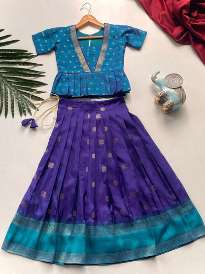 Beautiful Jacquard Silk Designer South Style Lehenga Choli For Girls