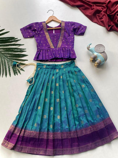 Beautiful Jacquard Silk Designer South Style Lehenga Choli For Girls