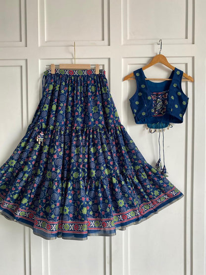 Designer Blue Color Pure Cotton Navratri Wear Lehenga Choli