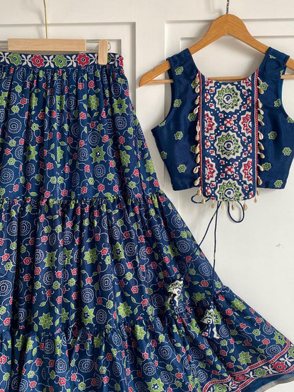 Designer Blue Color Pure Cotton Navratri Wear Lehenga Choli
