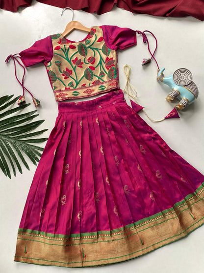 Beautiful Jacquard Silk Designer Kids Lehenga Choli