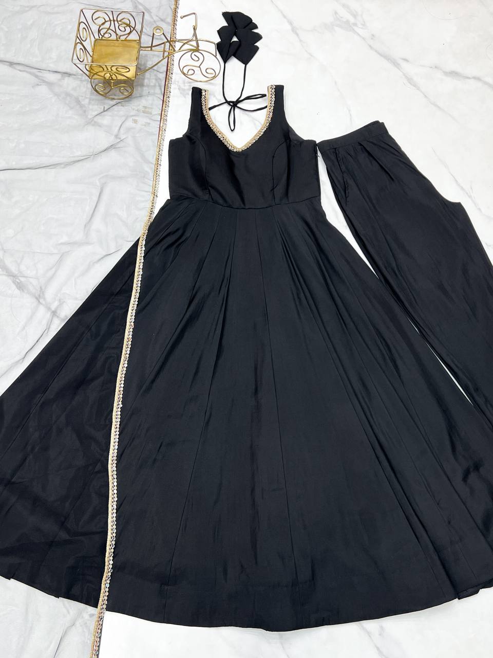 Marriage Wear Black Color Fully Flair 3 Piece Anarkali Gown