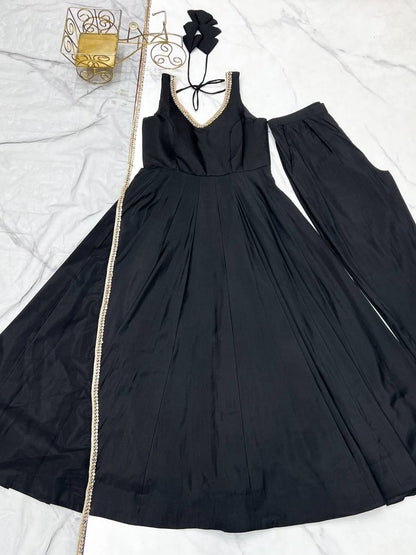 Marriage Wear Black Color Fully Flair 3 Piece Anarkali Gown