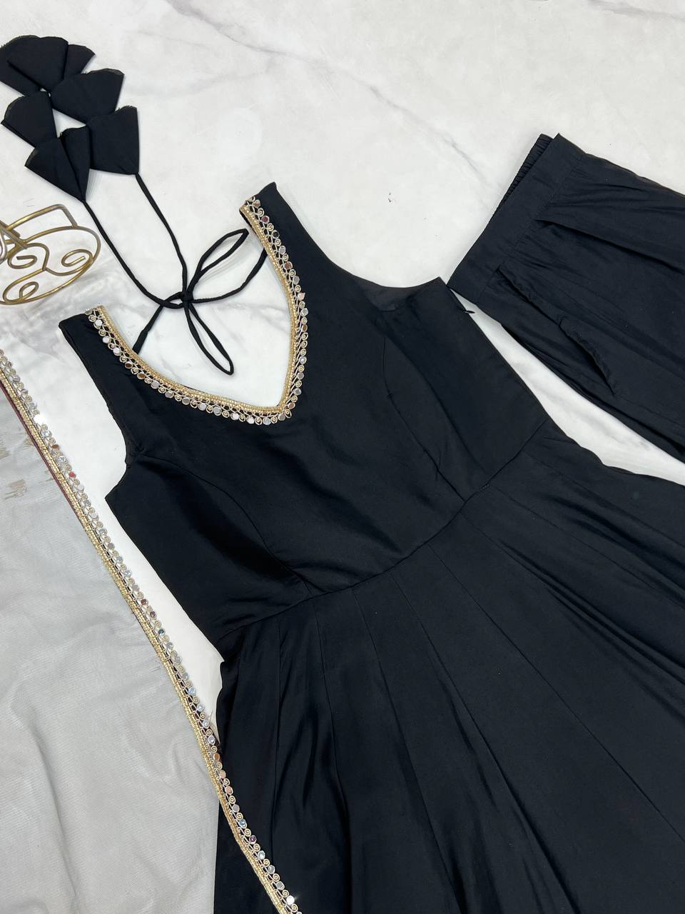 Marriage Wear Black Color Fully Flair 3 Piece Anarkali Gown