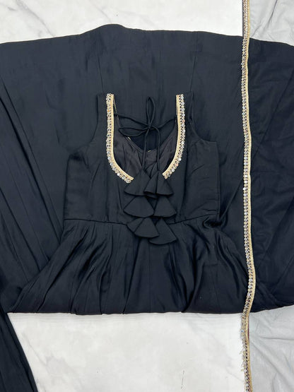 Marriage Wear Black Color Fully Flair 3 Piece Anarkali Gown