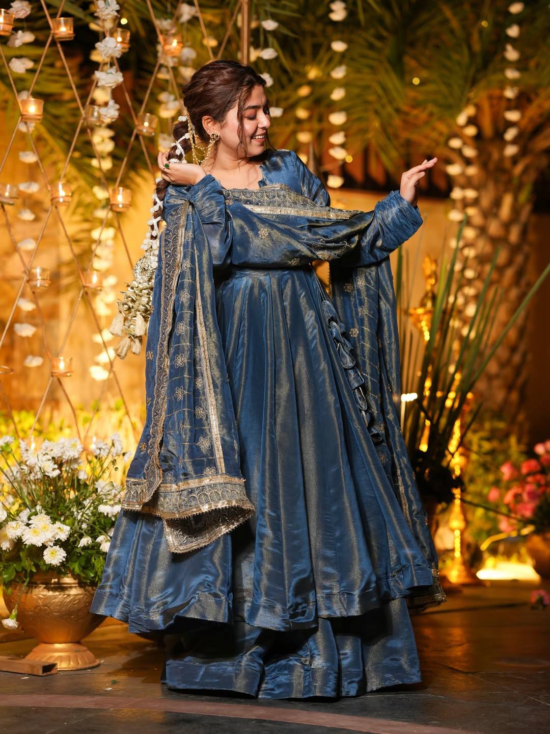 Elegant Teal Color Embroidered Designer Anarkali Palazzo Suit