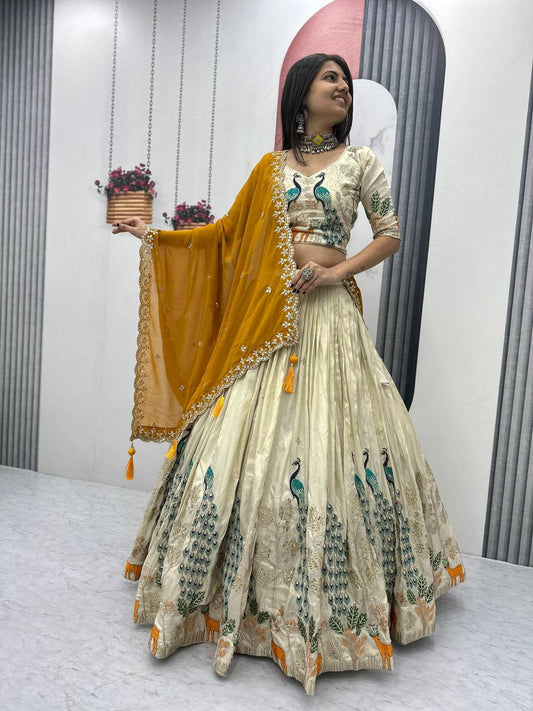 Marriage Wear Pure Tissue Silk With Heavy Thread And Sequence Work Designer Lehenga Choli