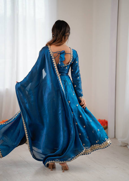 Stylish Blue Color Coding With Sequence Work Designer Gown