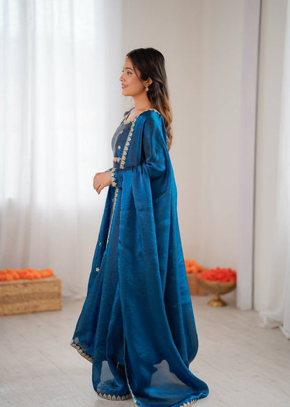 Stylish Blue Color Coding With Sequence Work Designer Gown