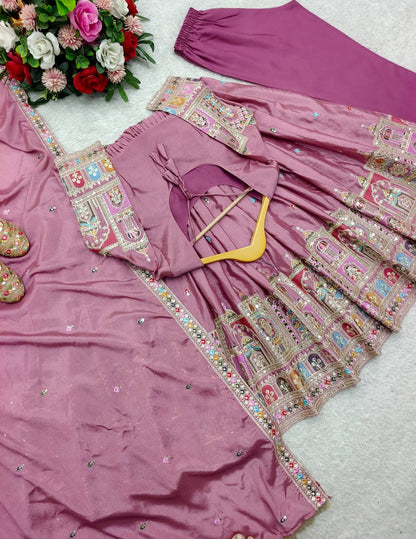 Bollywood Style Dusty Pink Color Pure Cinon Silk With Heavy Embroidery Sequence Work Anarkali Gown