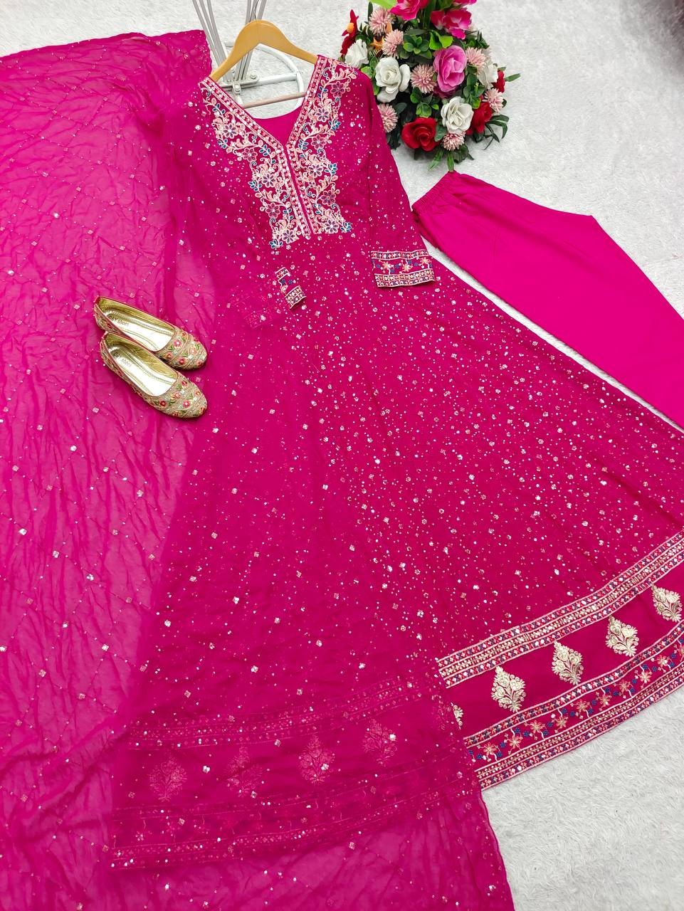 Designer Pink Color Pure Georgette With Heavy Embroidery Sequence Work Designer Gown