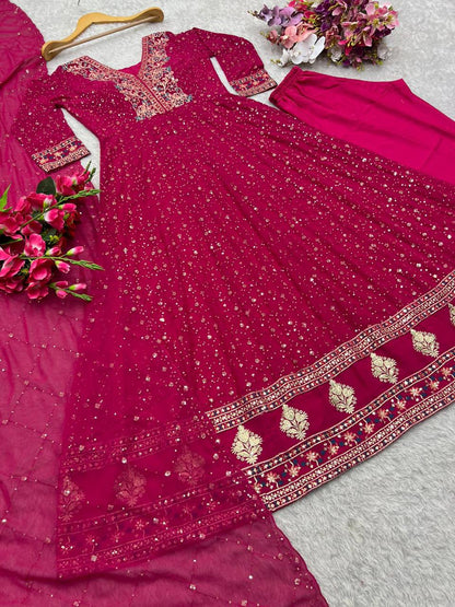 Designer Pink Color Pure Georgette With Heavy Embroidery Sequence Work Designer Gown