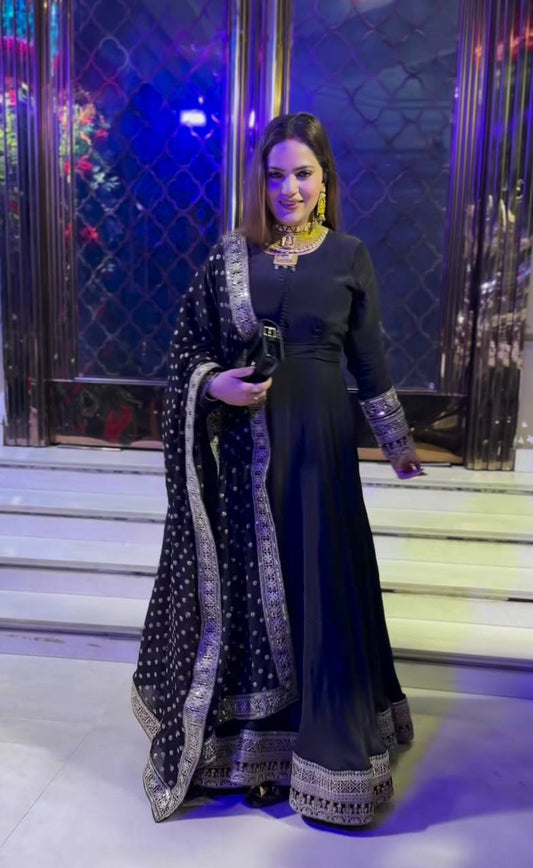 Embellished Black Color Jimmy Choo Silk With Embroidery Sequence Work Lehenga Choli