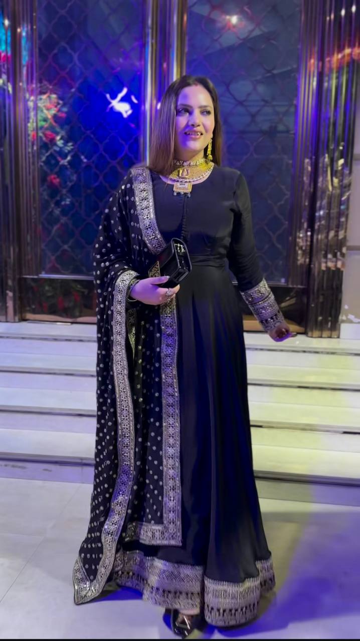 Embellished Black Color Jimmy Choo Silk With Embroidery Sequence Work Lehenga Choli