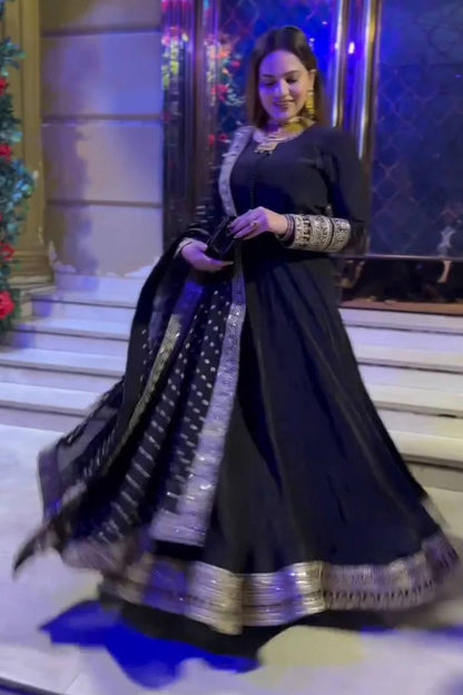 Embellished Black Color Jimmy Choo Silk With Embroidery Sequence Work Lehenga Choli