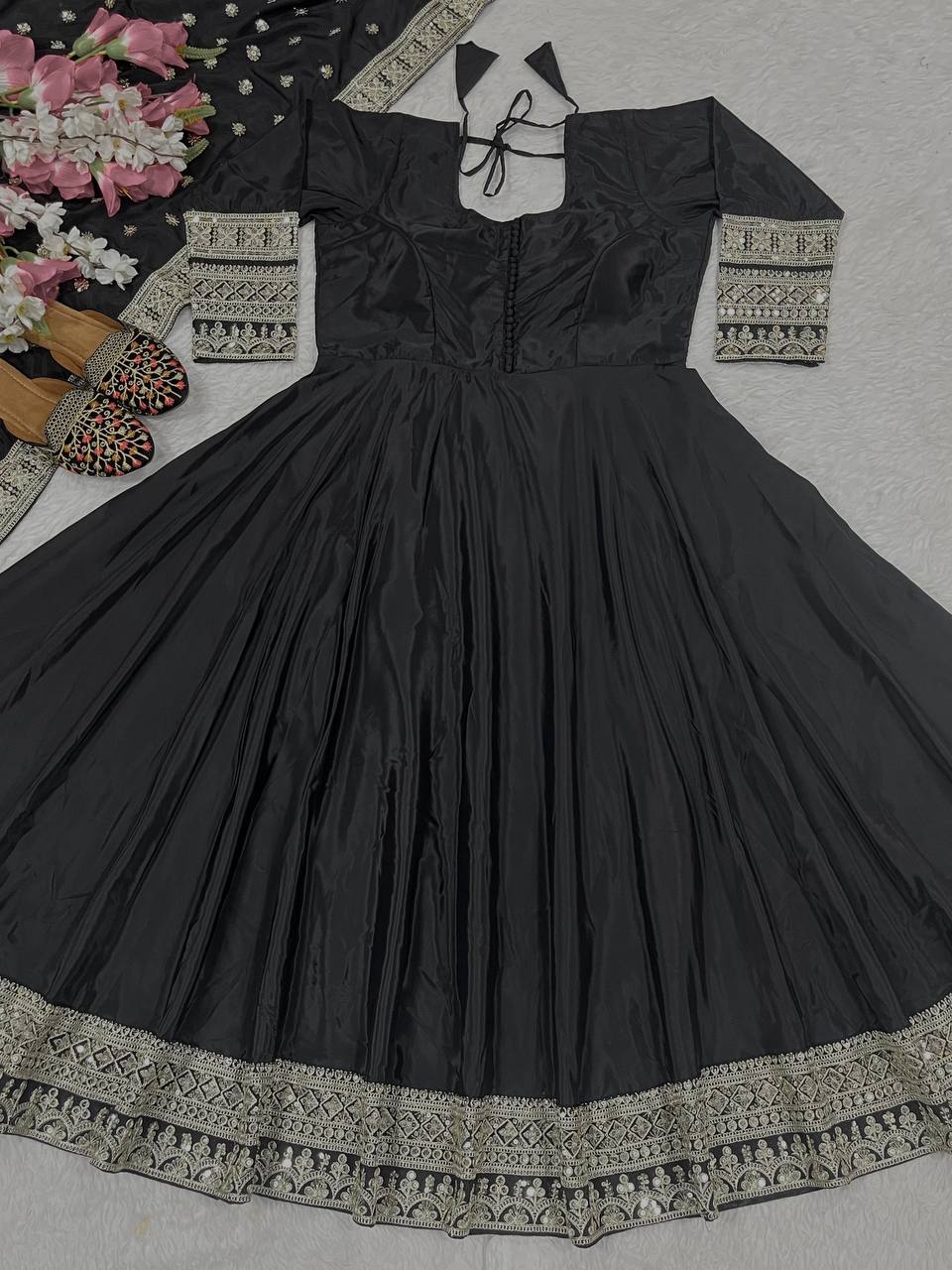 Embellished Black Color Jimmy Choo Silk With Embroidery Sequence Work Lehenga Choli