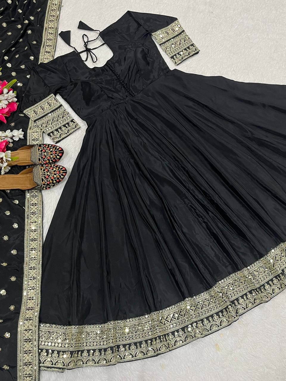 Embellished Black Color Jimmy Choo Silk With Embroidery Sequence Work Lehenga Choli