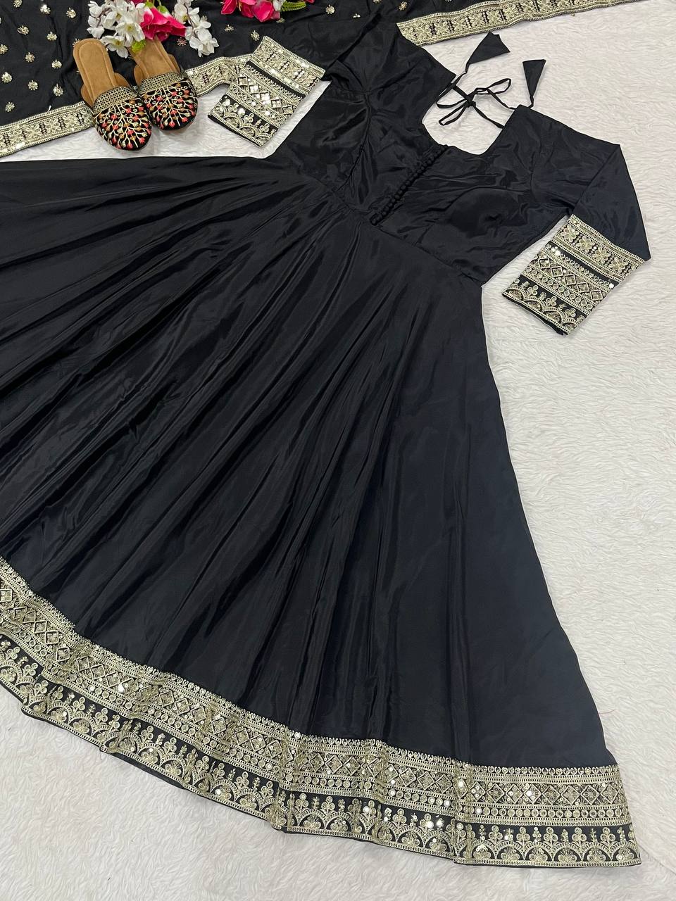 Embellished Black Color Jimmy Choo Silk With Embroidery Sequence Work Lehenga Choli