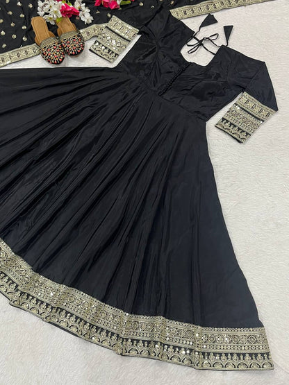 Embellished Black Color Jimmy Choo Silk With Embroidery Sequence Work Lehenga Choli