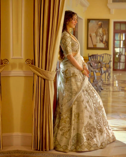 Wedding Wear Heavy Embroidered Beige Color Designer Lehenga Choli